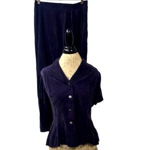 K Studio Purple Silk Jacket & Skirt Set Si…